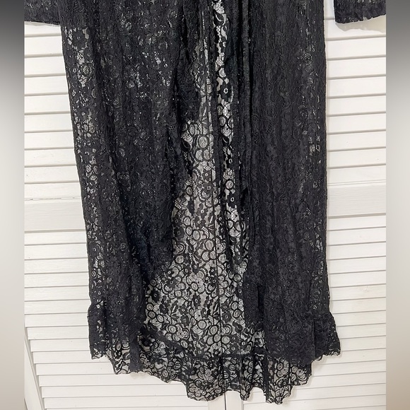Floral print Lace long maxi wrap dress cover up blouse Tie waist Wrap design L - Picture 8 of 15